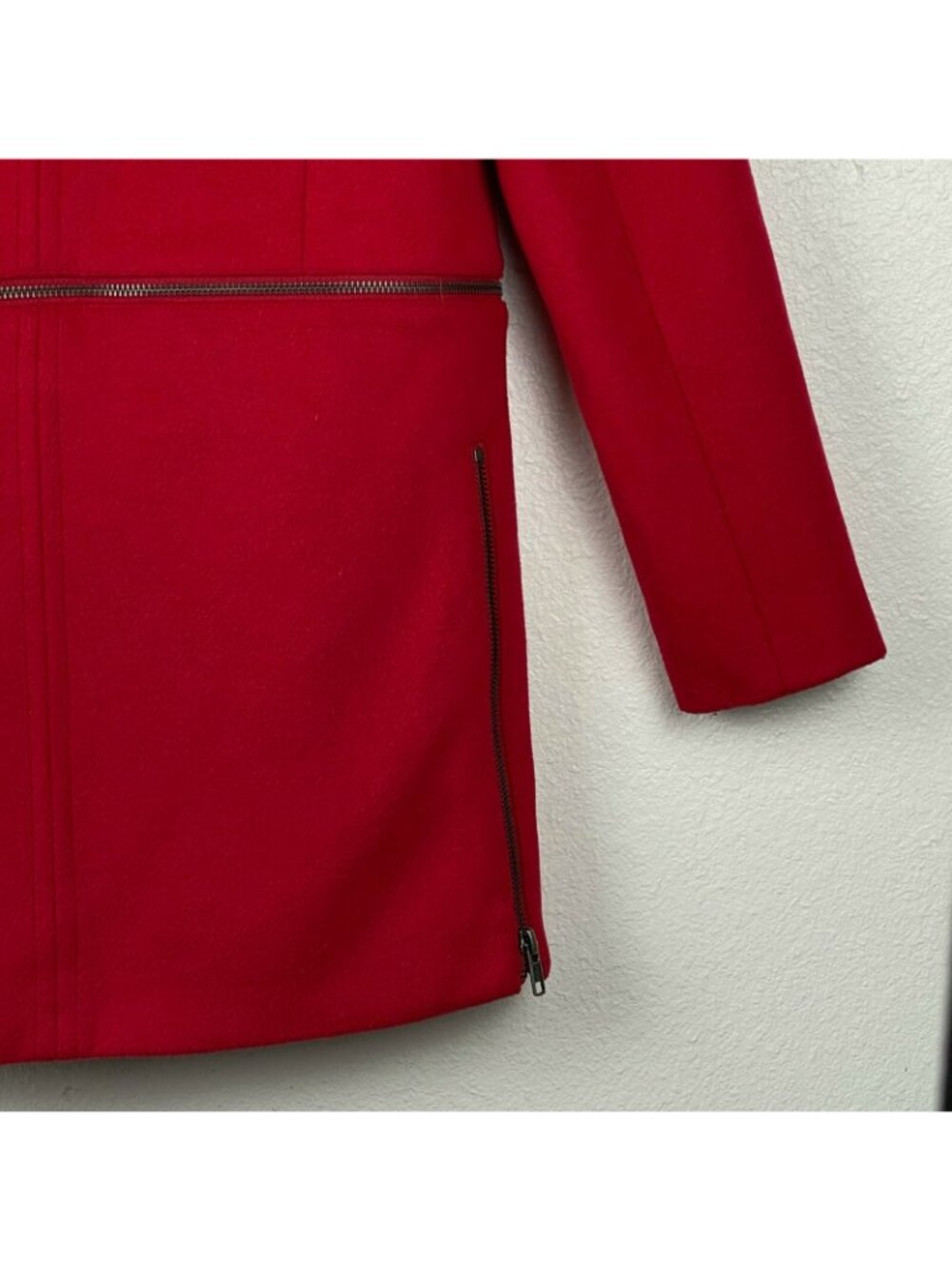 MURAL Jacket Women's Sz XS Wool Convertible Zippered Collared Peacoat Lined Red - Picture 8 of 10